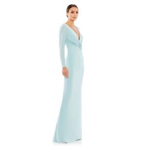 NEW Mac Duggal Long Sleeve Ruched Jersey V-Neck Gown Size‎ 8
